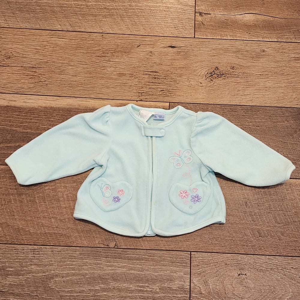 Blue Floral And Butterfly Zipper Cardigan Jacket Soft Knit 3/6m